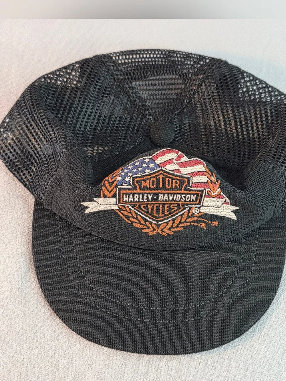 Harley-Davidson Infant Baby Tiny Black Trucker Snap Back Hat with American Flag